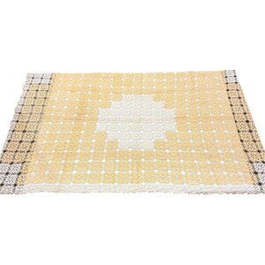 Vintage Crocheted Tablecloth 40 x 63" Butter Yellow Off White Handmade Linens